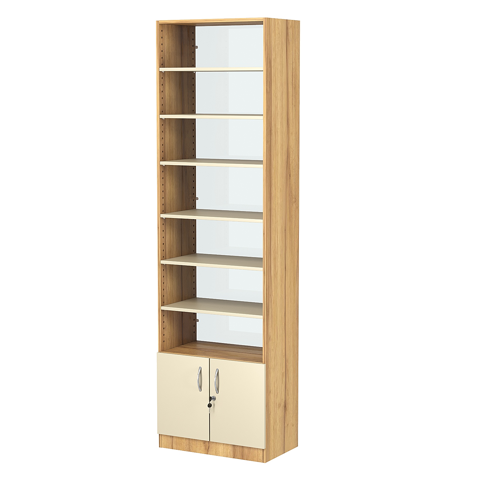 Стеллаж из ДСП с 6-ю полками 350x600 мм серии LEVEL-6 №6-1 (З/C - СТЕКЛО) Дуб Золотистый и Крем Вайс