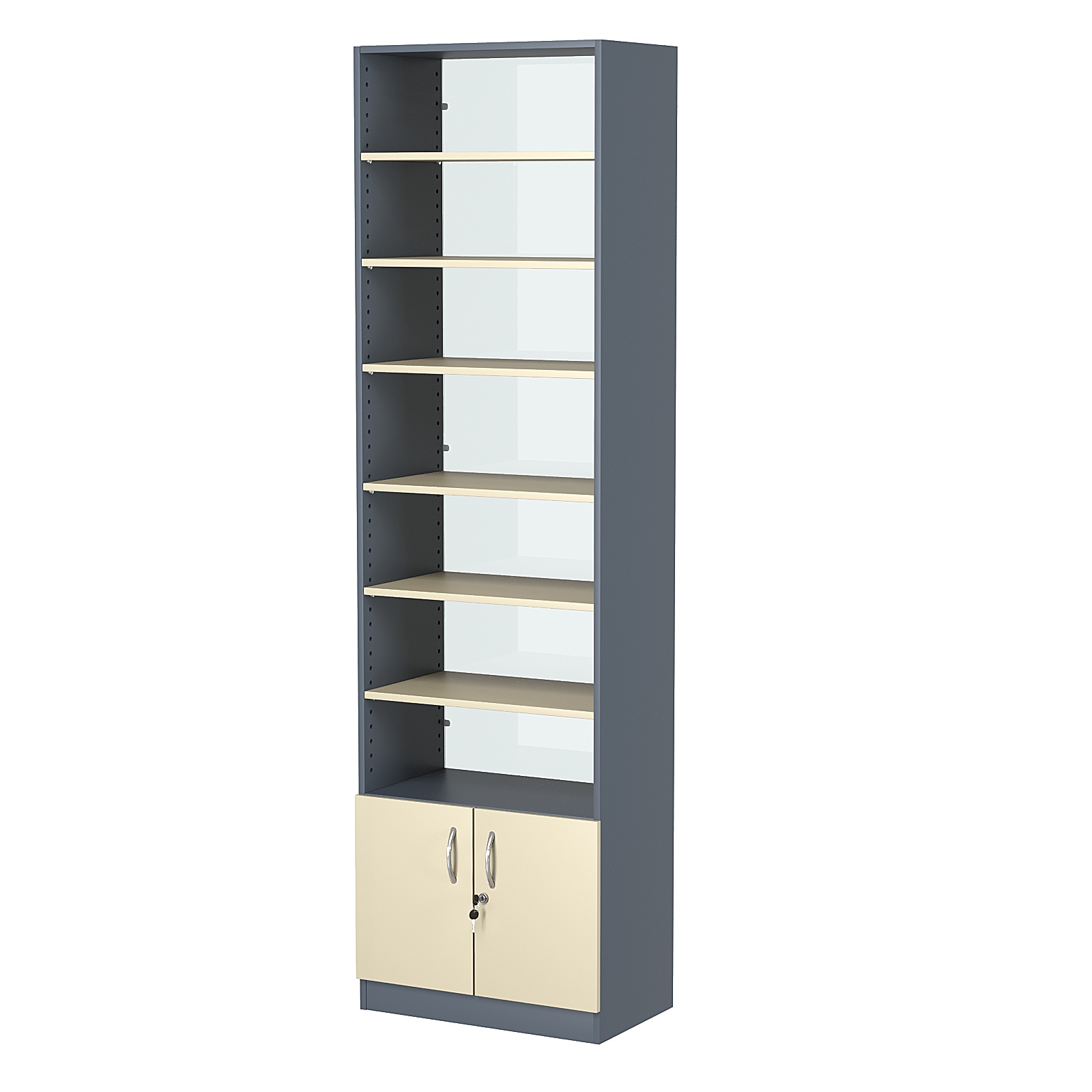 Стеллаж из ДСП с 6-ю полками 350x600 мм серии LEVEL-6 №6-1 (З/C - СТЕКЛО) Темно-серый + Крем Вайс