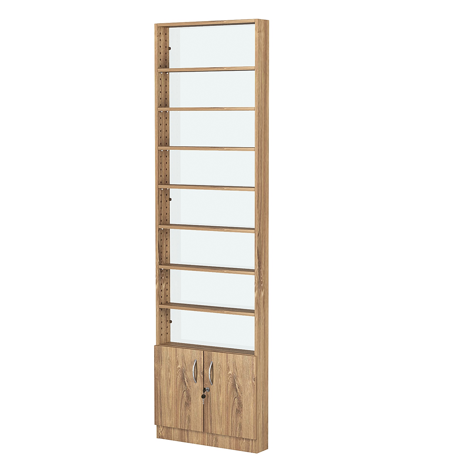 Стеллаж из ДСП с 7-ю полками 100x600 мм серии LEVEL-7 №1-1 (З/C - СТЕКЛО) Дуб Канзас коричневый