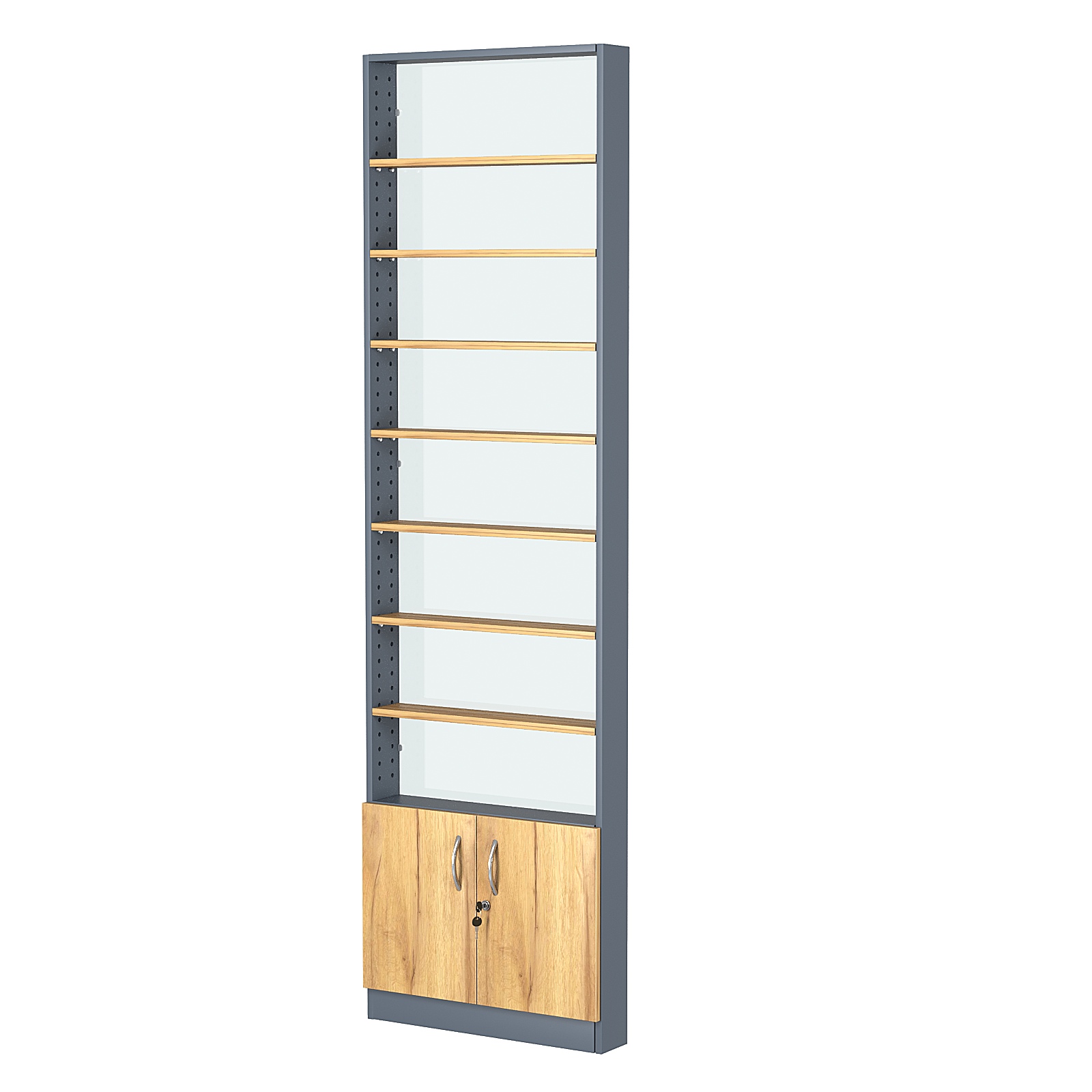Стеллаж из ДСП с 7-ю полками 100x600 мм серии LEVEL-7 №1-1 (З/C - СТЕКЛО) Темно-серый и Дуб Золотистый