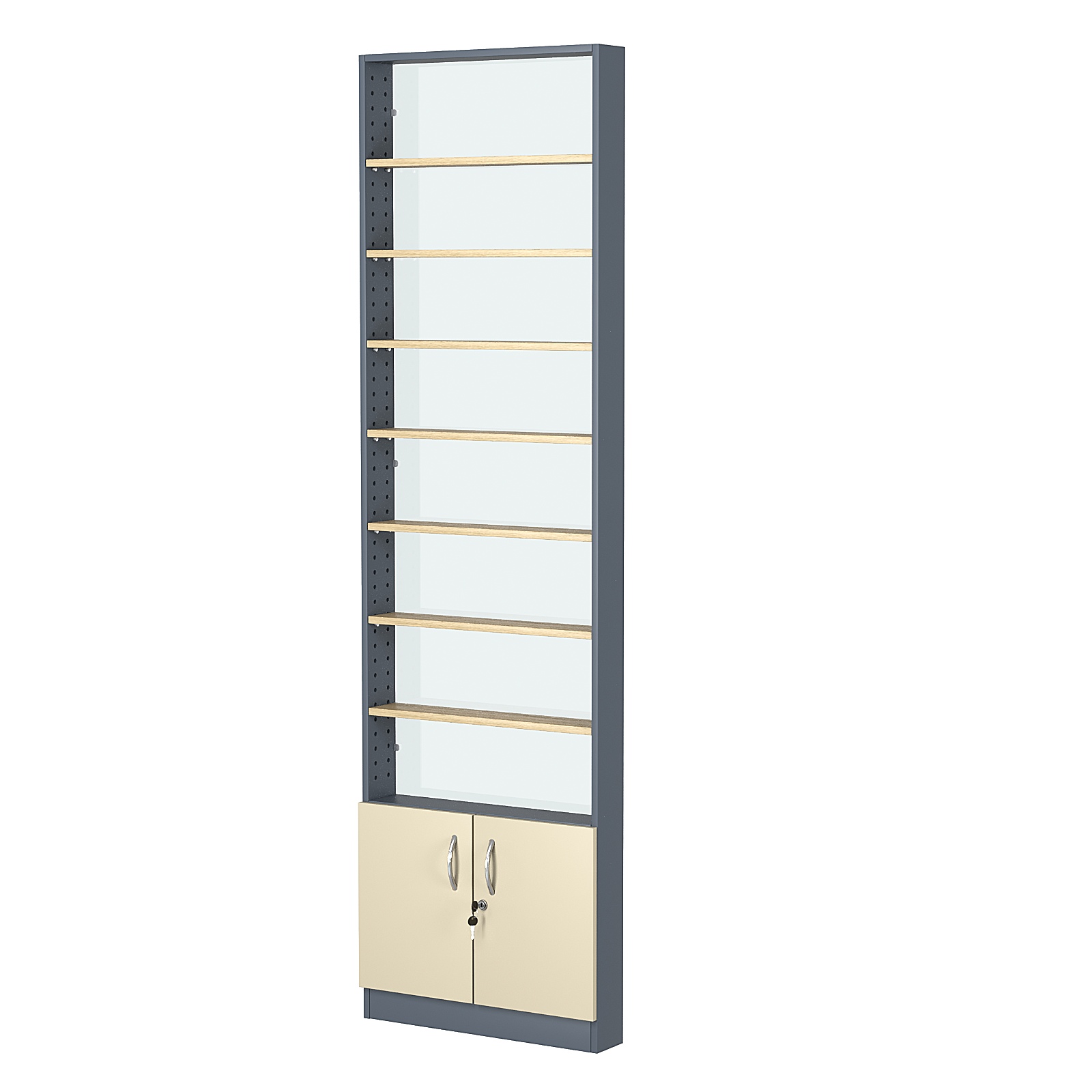 Стеллаж из ДСП с 7-ю полками 100x600 мм серии LEVEL-7 №1-1 (З/C - СТЕКЛО) Темно-серый + Крем Вайс