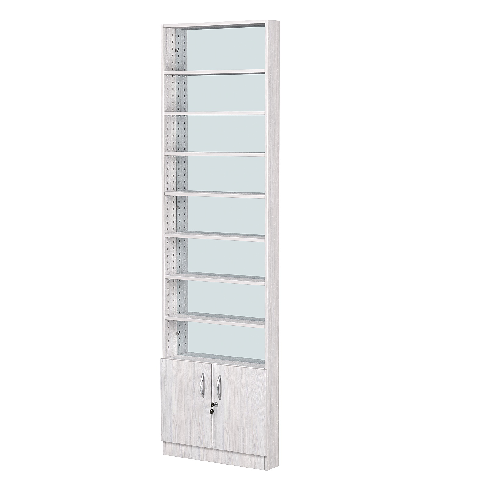 Стеллаж из ДСП с 7-ю полками 100x600 мм серии LEVEL-7 №1-2 (З/C - ЗЕРКАЛО) Ясень Анкор светлый