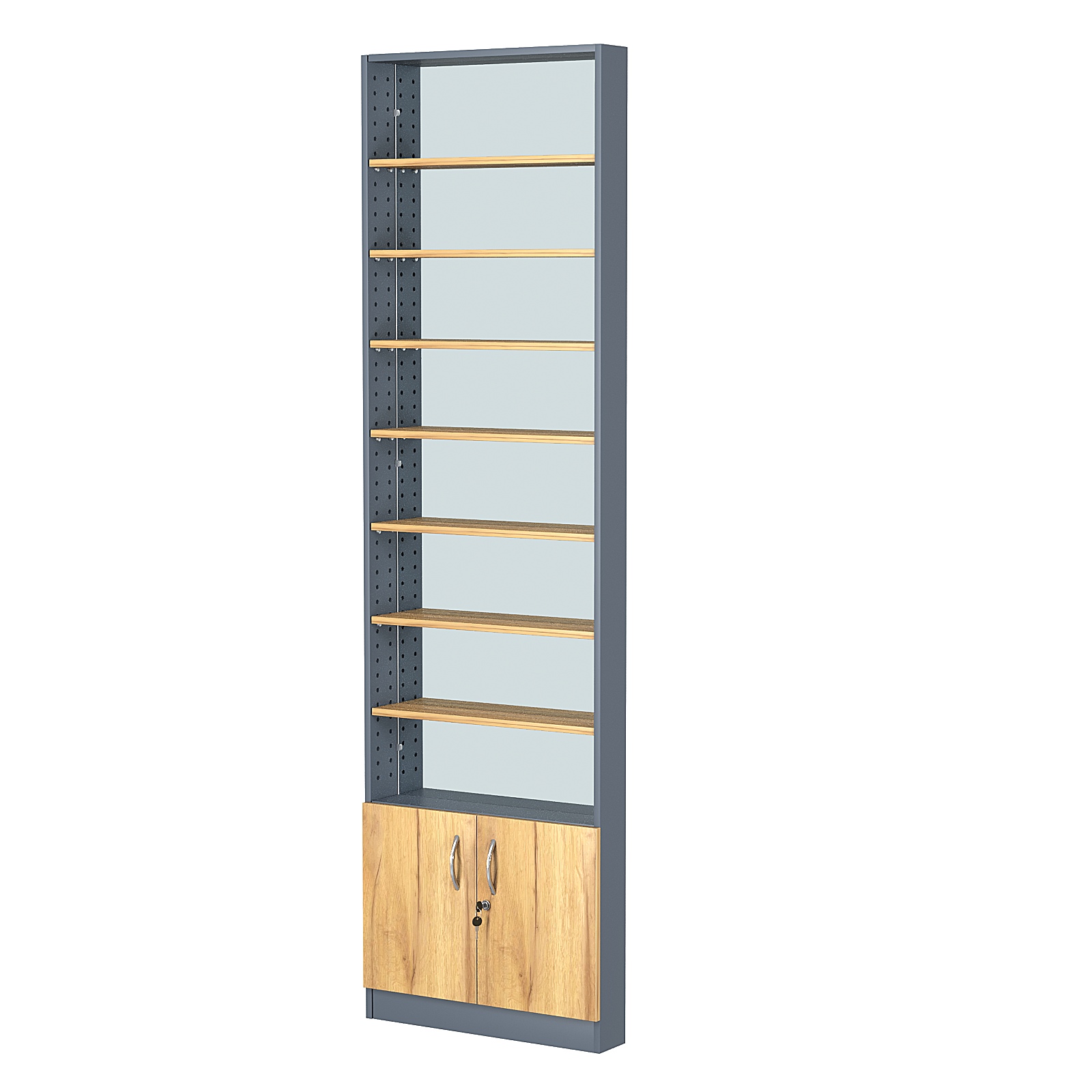 Стеллаж из ДСП с 7-ю полками 100x600 мм серии LEVEL-7 №1-2 (З/C - ЗЕРКАЛО) Темно-серый и Дуб Золотистый