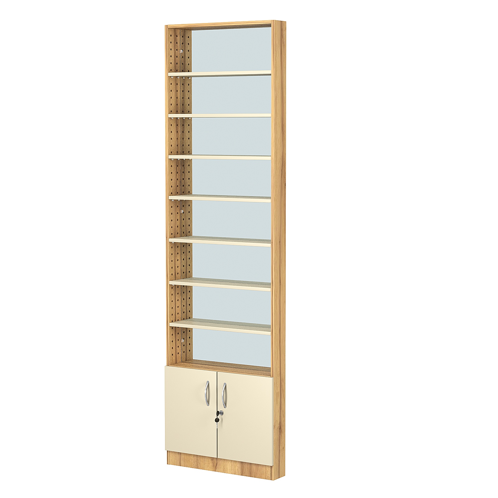 Стеллаж из ДСП с 7-ю полками 100x600 мм серии LEVEL-7 №1-2 (З/C - ЗЕРКАЛО) Дуб Золотистый и Крем Вайс