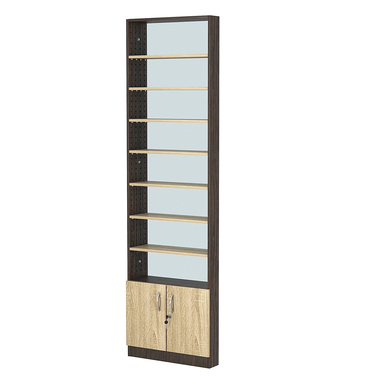 Стеллаж из ДСП с 7-ю полками 100x600 мм серии LEVEL-7 №1-2 (З/C - ЗЕРКАЛО) Дуб Венге + Дуб Сонома