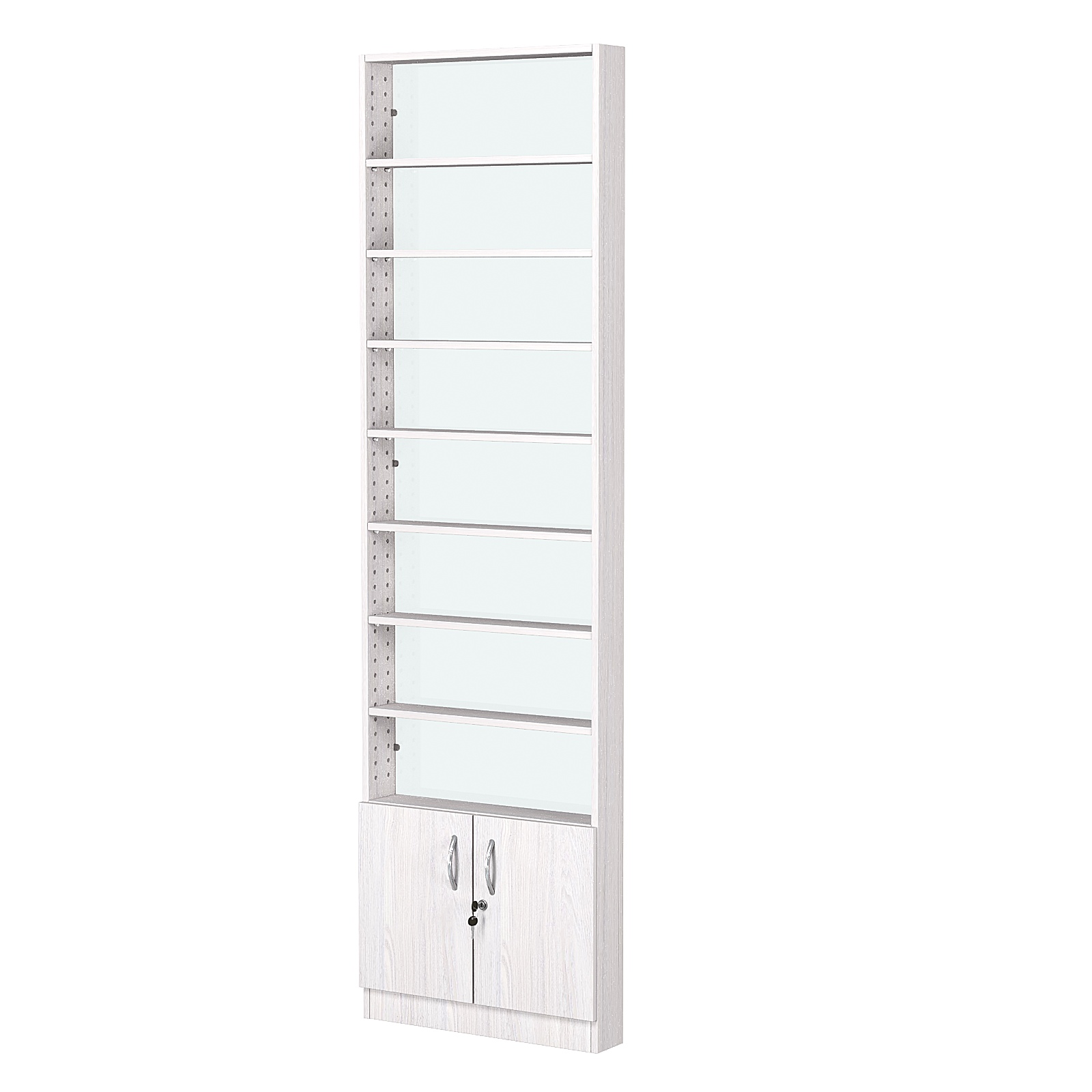 Стеллаж из ДСП с 8-ю полками 100x600 мм серии LEVEL-8 №1-1 (З/C - СТЕКЛО) Ясень Анкор светлый