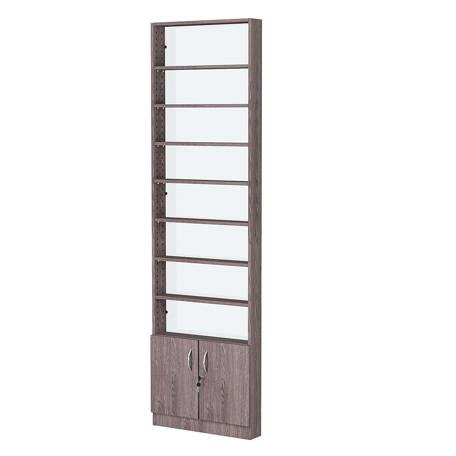 Стеллаж из ДСП с 8-ю полками 100x600 мм серии LEVEL-8 №1-1 (З/C - СТЕКЛО) Ясень Анкор темный