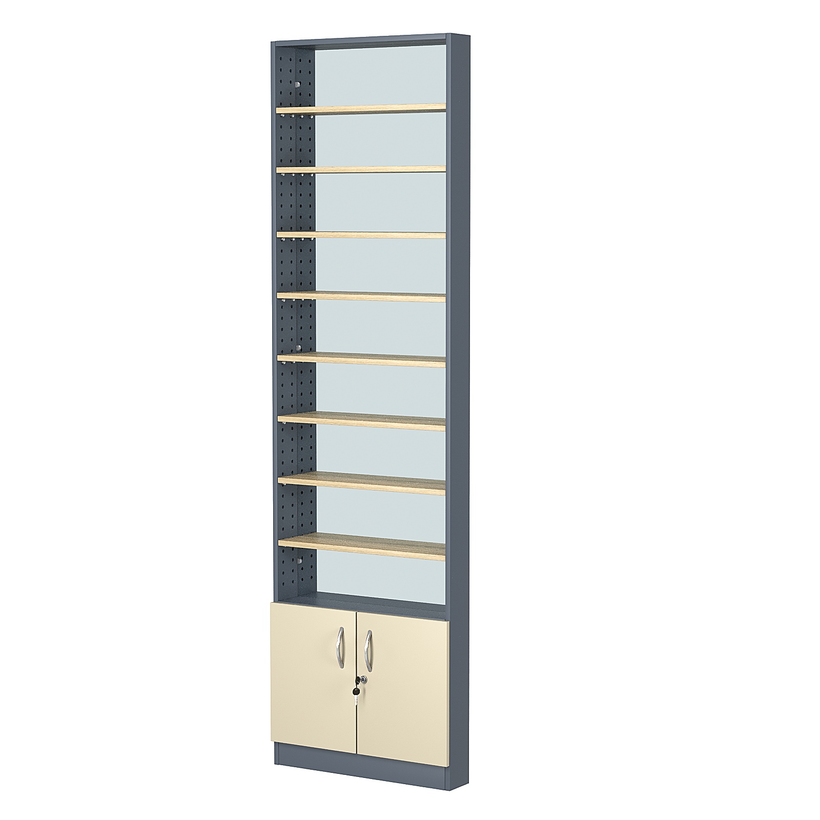 Стеллаж из ДСП с 8-ю полками 100x600 мм серии LEVEL-8 №1-2 (З/C - ЗЕРКАЛО) Темно-серый + Крем Вайс