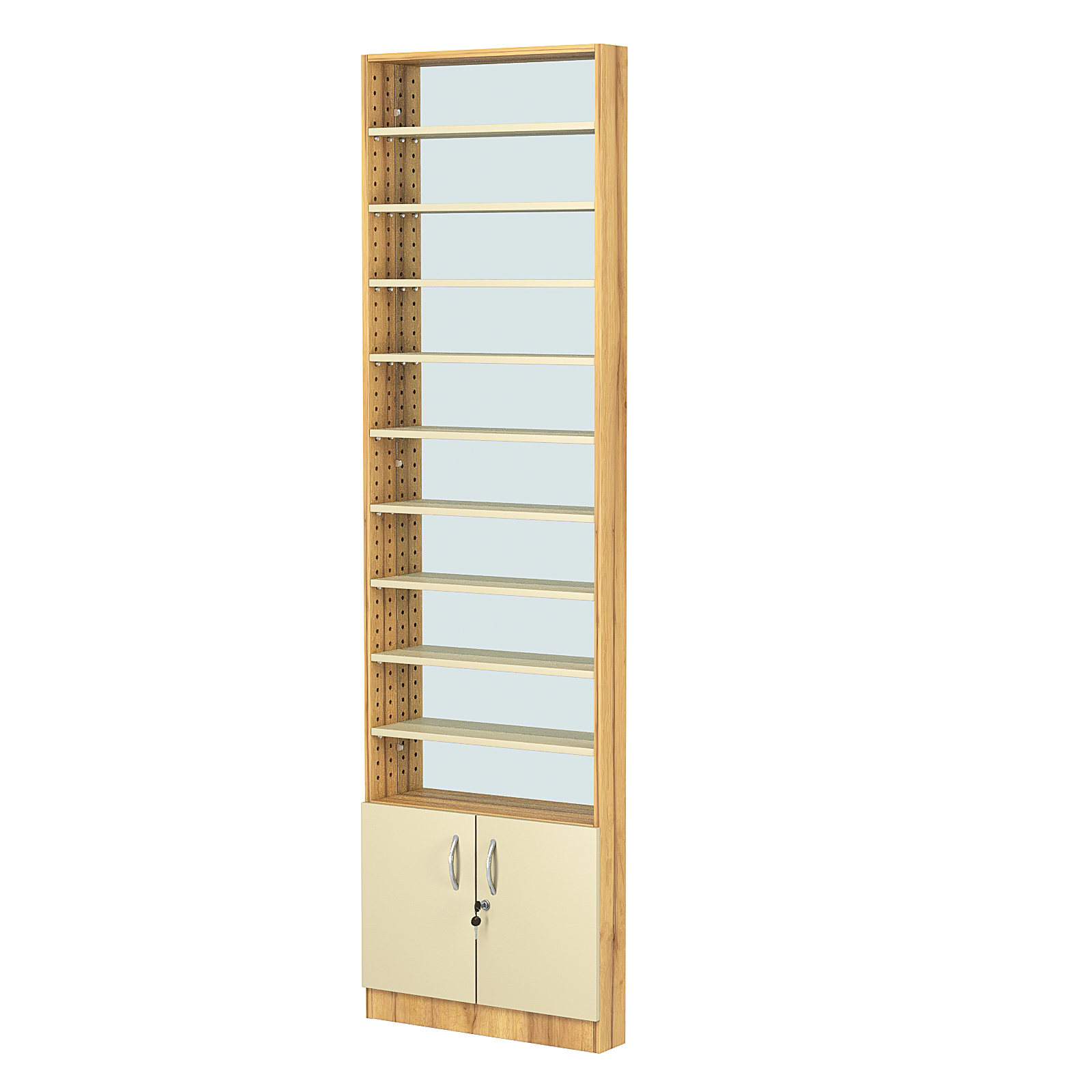 Стеллаж из ДСП с 9-ю полками 100x600 мм серии LEVEL-9 №1-2 (З/C - ЗЕРКАЛО) Дуб Золотистый и Крем Вайс