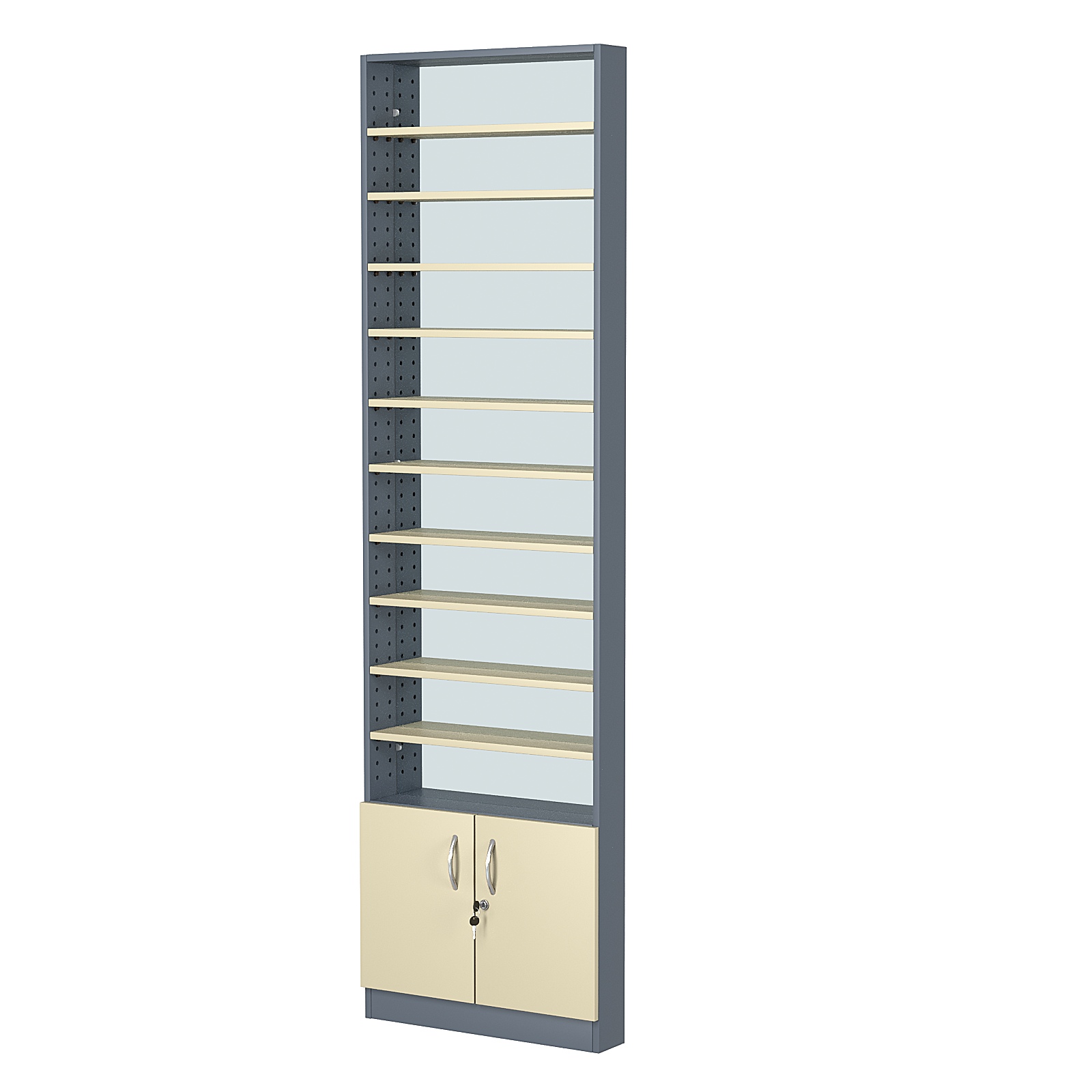 Стеллаж из ДСП с 10-ю полками 100x600 мм серии LEVEL-10 №1-2 (З/C - ЗЕРКАЛО) Темно-серый + Крем Вайс