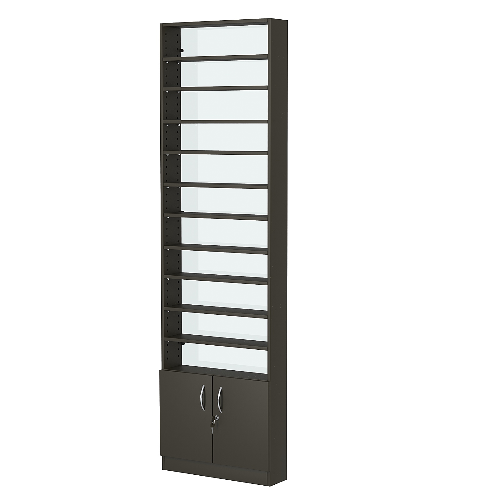 Стеллаж из ДСП с 10-ю полками 150x600 мм серии LEVEL-10 №2-1 (З/C - СТЕКЛО) Черный