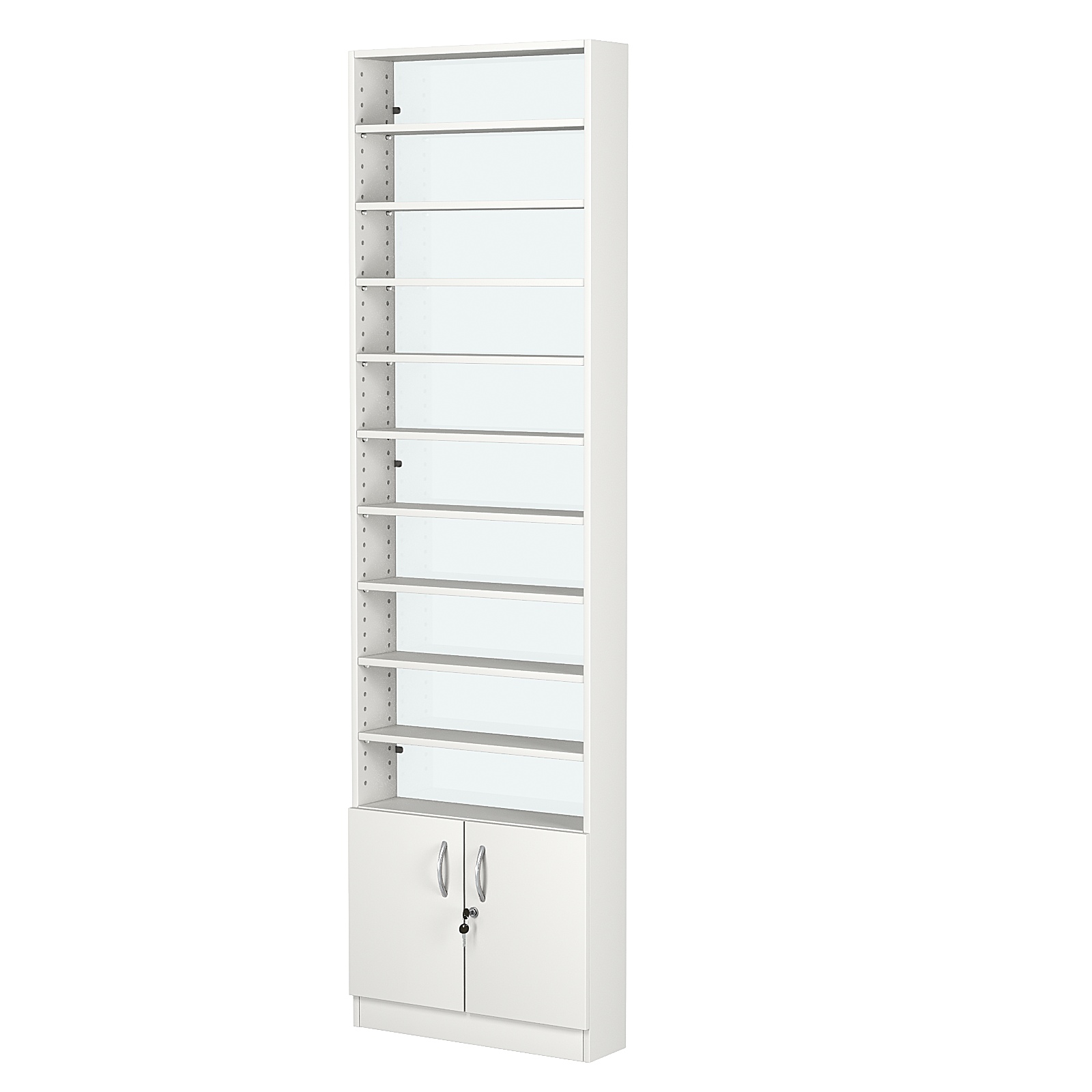 Стеллаж из ДСП с 10-ю полками 150x600 мм серии LEVEL-10 №2-1 (З/C - СТЕКЛО) Белый