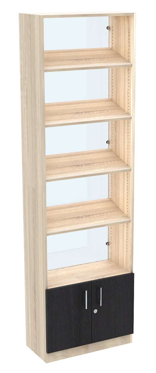 Стеллаж из ДСП с 4-мя наклонными полками 300x600 мм серии TILT-4 №5-1 (З/C - СТЕКЛО) Дуб Венге