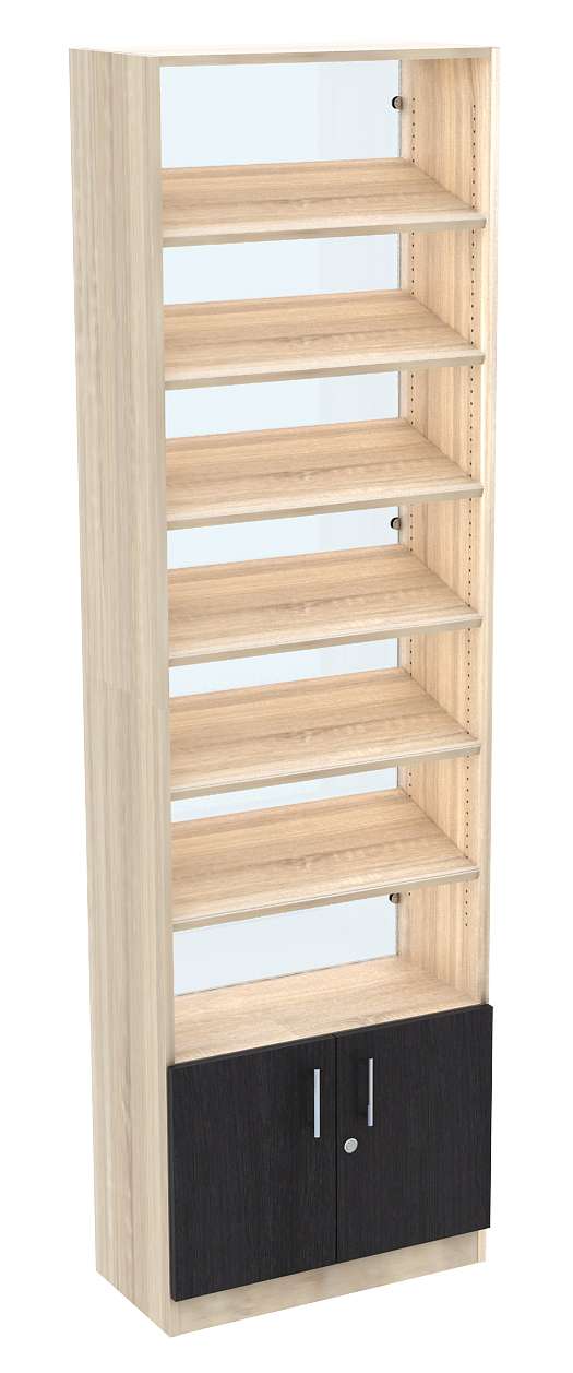 Стеллаж из ДСП с 6-ю наклонными полками 300x600 мм серии TILT-6 №5-1 (З/C - СТЕКЛО) Белый