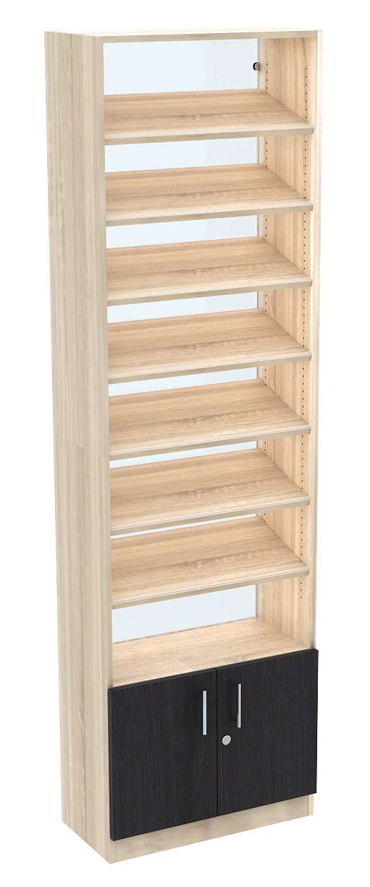 Стеллаж из ДСП с 7-ю наклонными полками 300x600 мм серии TILT-7 №5-1 (З/C - СТЕКЛО) Серый