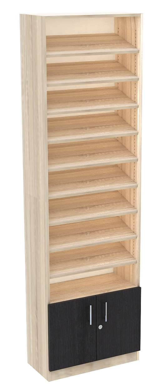 Стеллаж из ДСП с 9-ю наклонными полками 300x600 мм серии TILT-9 №5 (З/C - ДВП) Крем Вайс