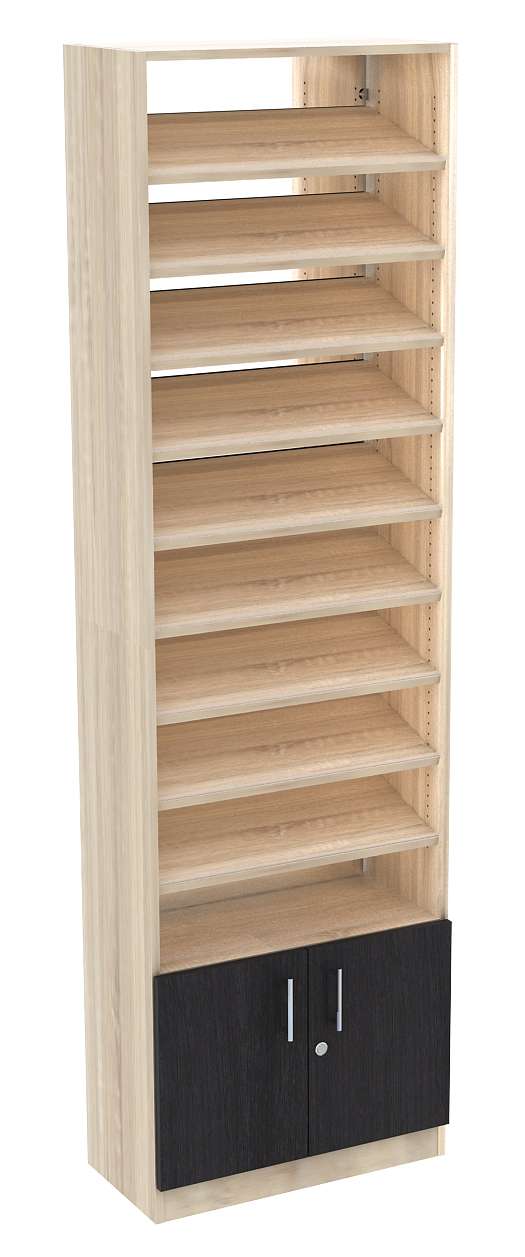 Стеллаж из ДСП с 9-ю наклонными полками 300x600 мм серии TILT-9 №5-2 (З/C - ЗЕРКАЛО) Серый