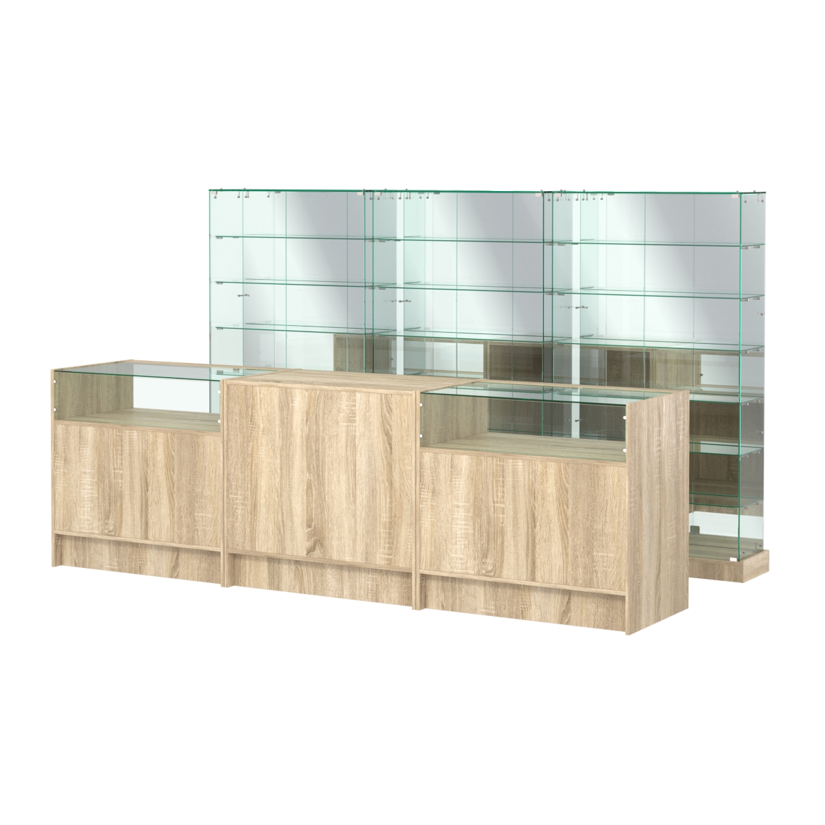 Комплект низких витрин ХП-11 и прилавков ЭК-2 Дуб сонома