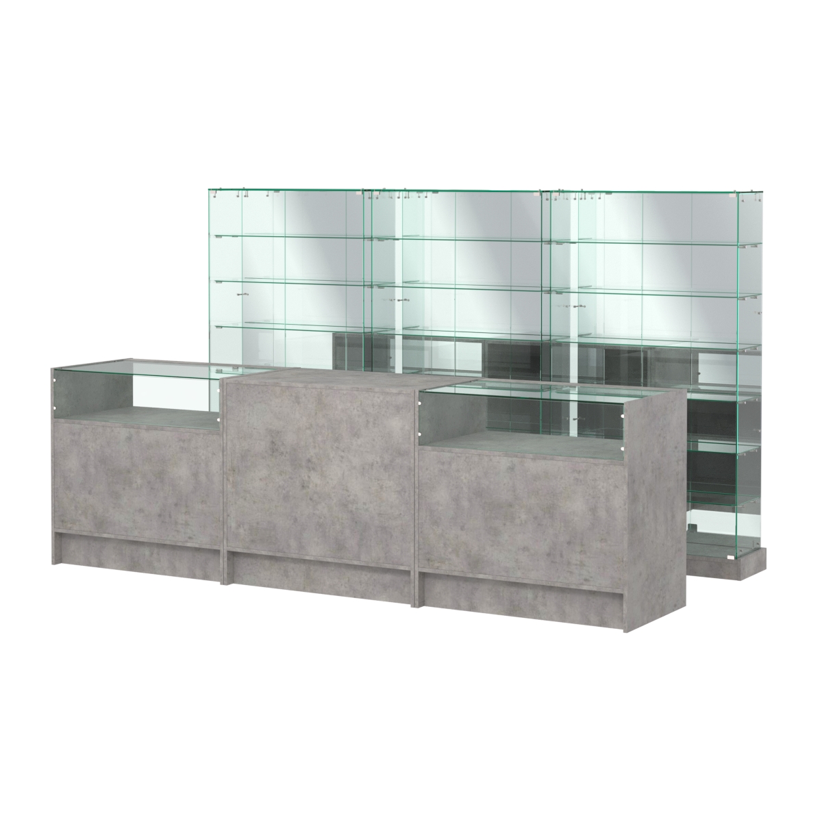 Комплект низких витрин ХП-11 и прилавков ЭК-2 Бетон Чикаго светло-серый F186 ST9