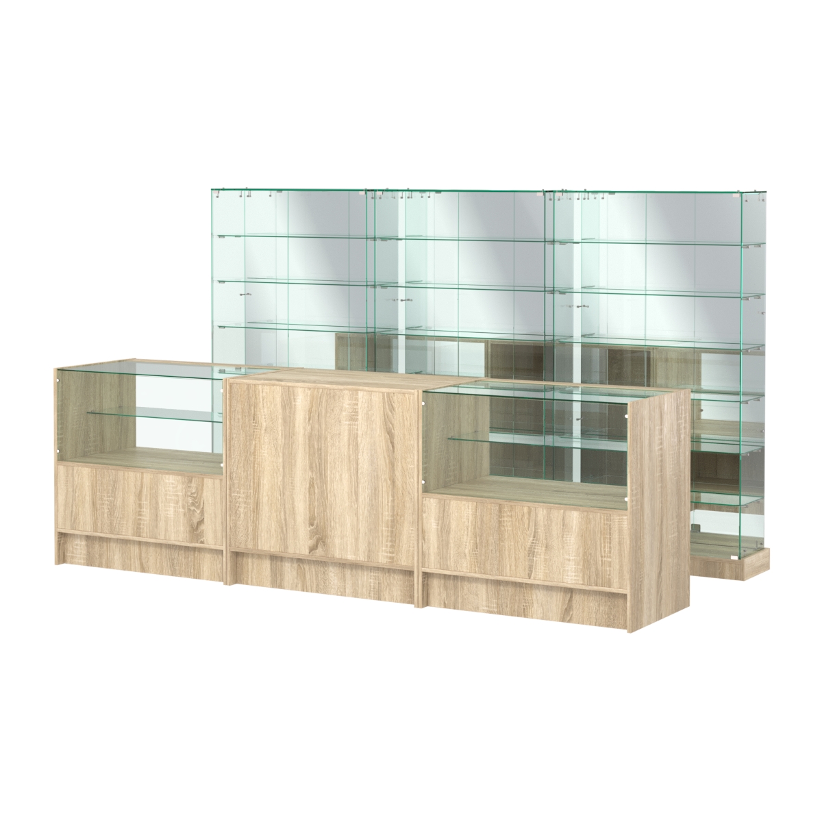 Комплект низких витрин ХП-11 и прилавков ЭК-3 Дуб сонома