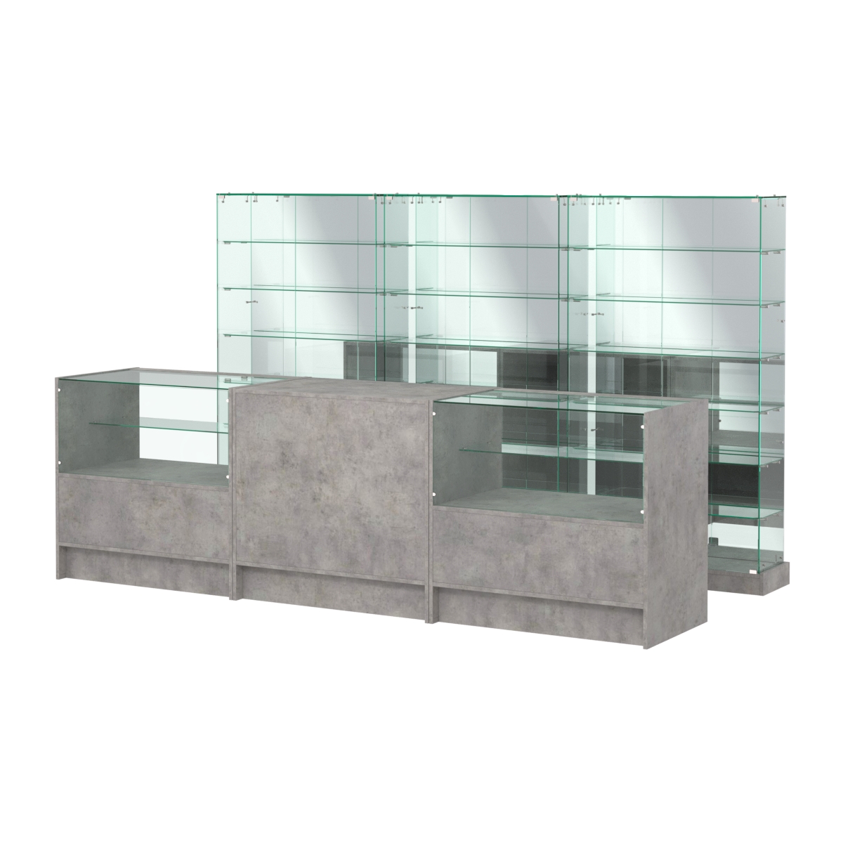 Комплект низких витрин ХП-11 и прилавков ЭК-3 Бетон Чикаго светло-серый F186 ST9