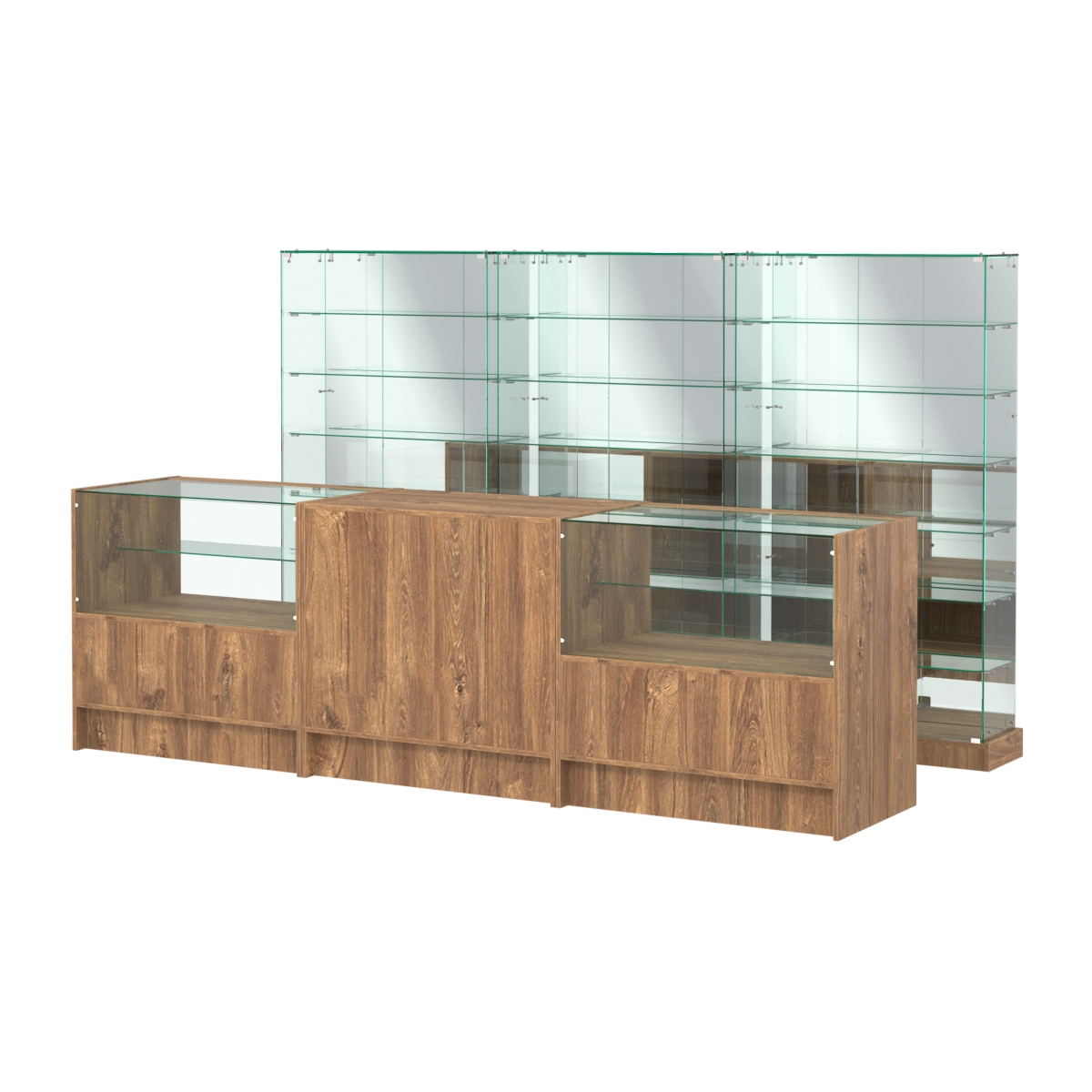 Комплект низких витрин ХП-11 и прилавков ЭК-3 Дуб Канзас коричневый