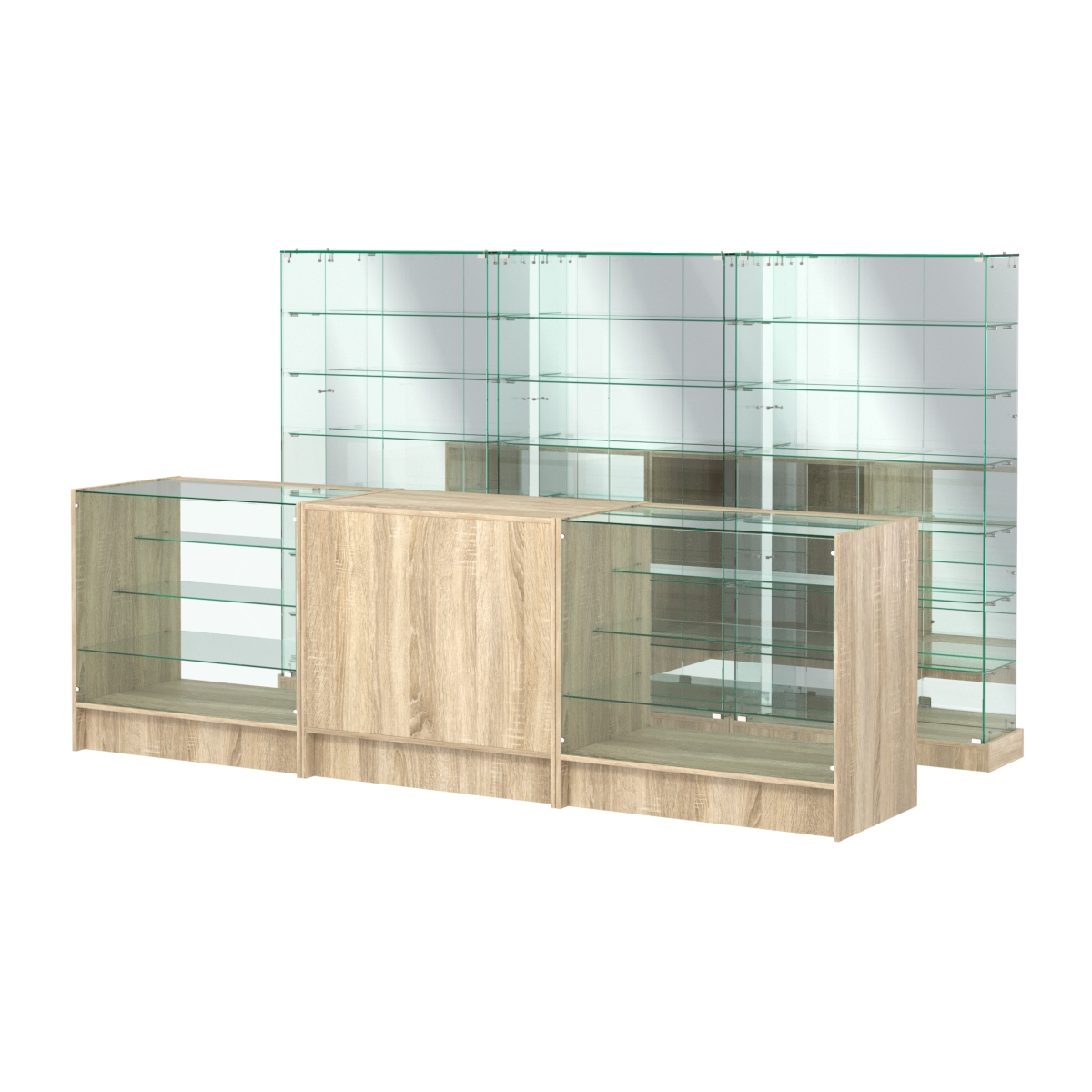 Комплект низких витрин ХП-11 и прилавков ЭК-4 Дуб сонома