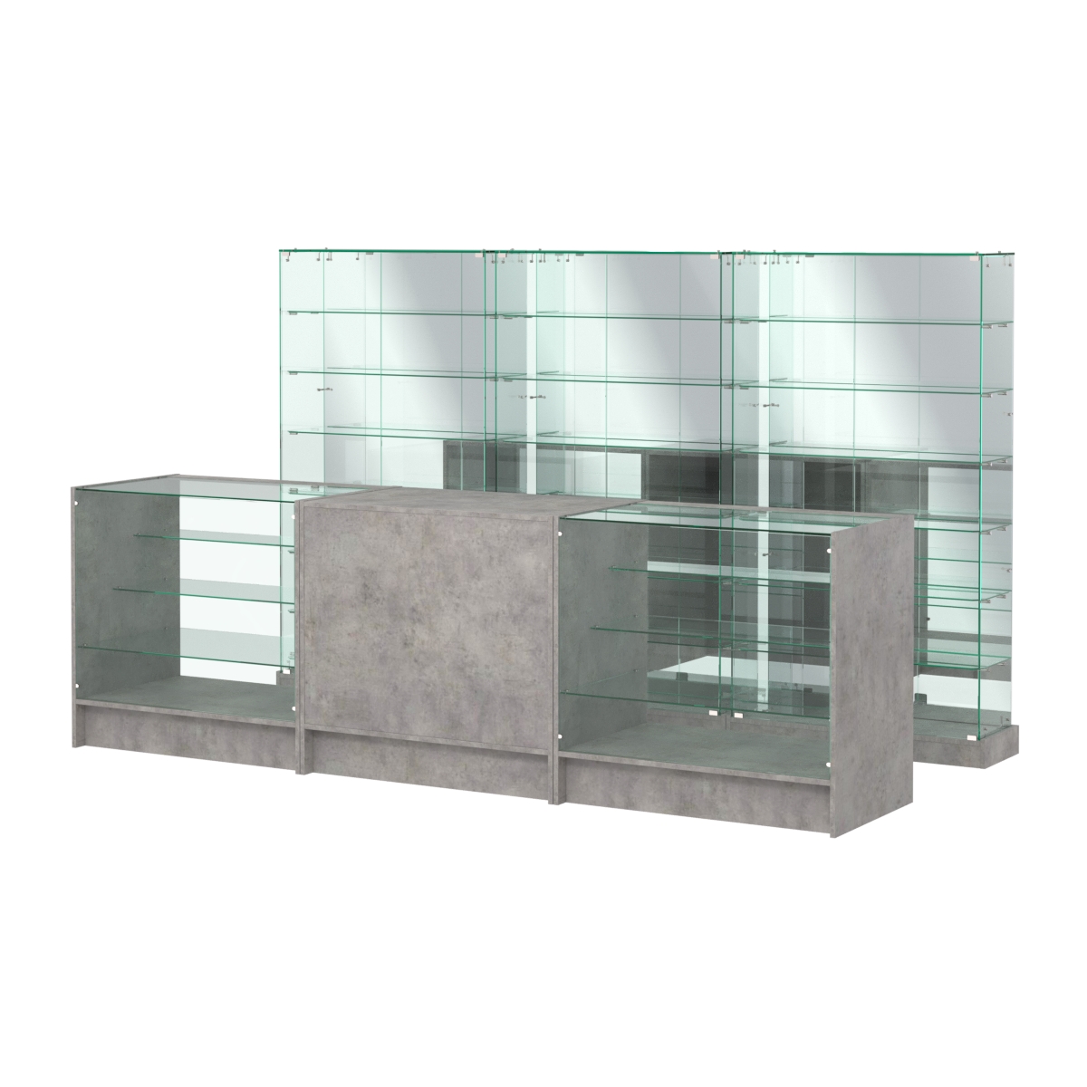 Комплект низких витрин ХП-11 и прилавков ЭК-4 Бетон Чикаго светло-серый F186 ST9