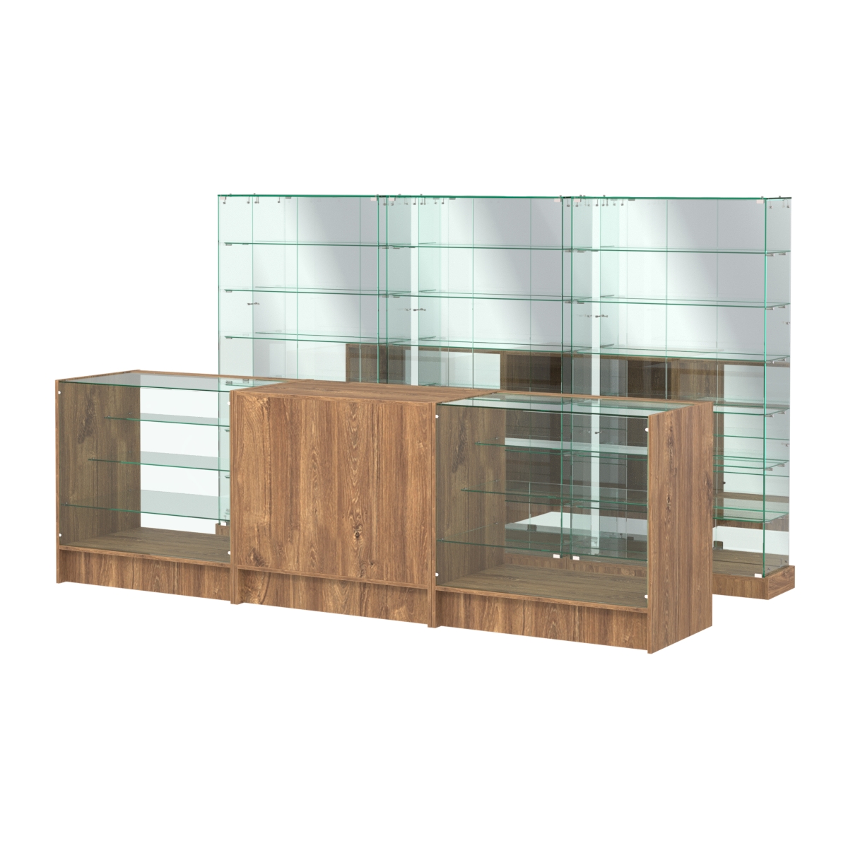 Комплект низких витрин ХП-11 и прилавков ЭК-4 Дуб Канзас коричневый