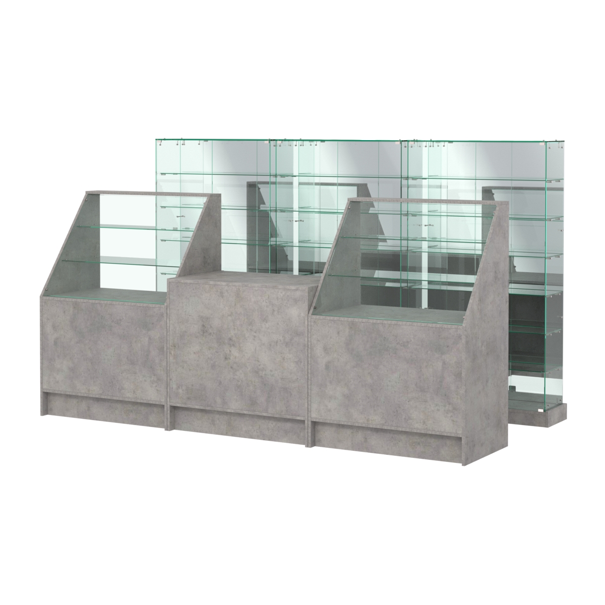Комплект низких витрин ХП-11 и прилавков ЭК-7 Бетон Чикаго светло-серый F186 ST9