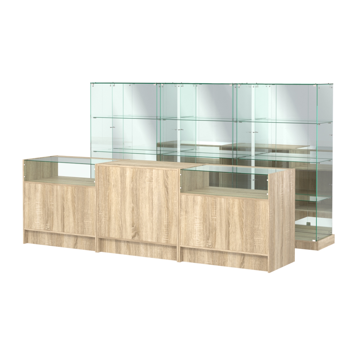 Комплект низких витрин ХП-07 и прилавков ЭК-2 Дуб сонома