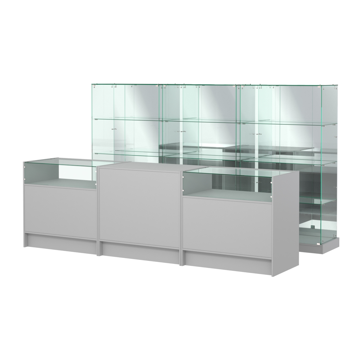 Комплект низких витрин ХП-07 и прилавков ЭК-2 Серый