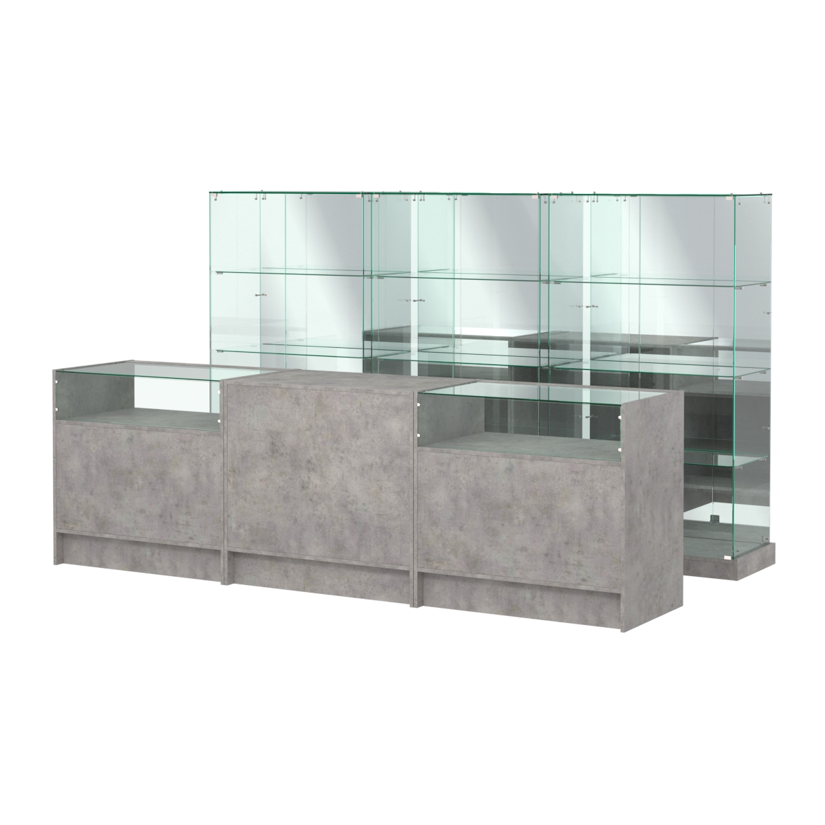 Комплект низких витрин ХП-07 и прилавков ЭК-2 Бетон Чикаго светло-серый F186 ST9