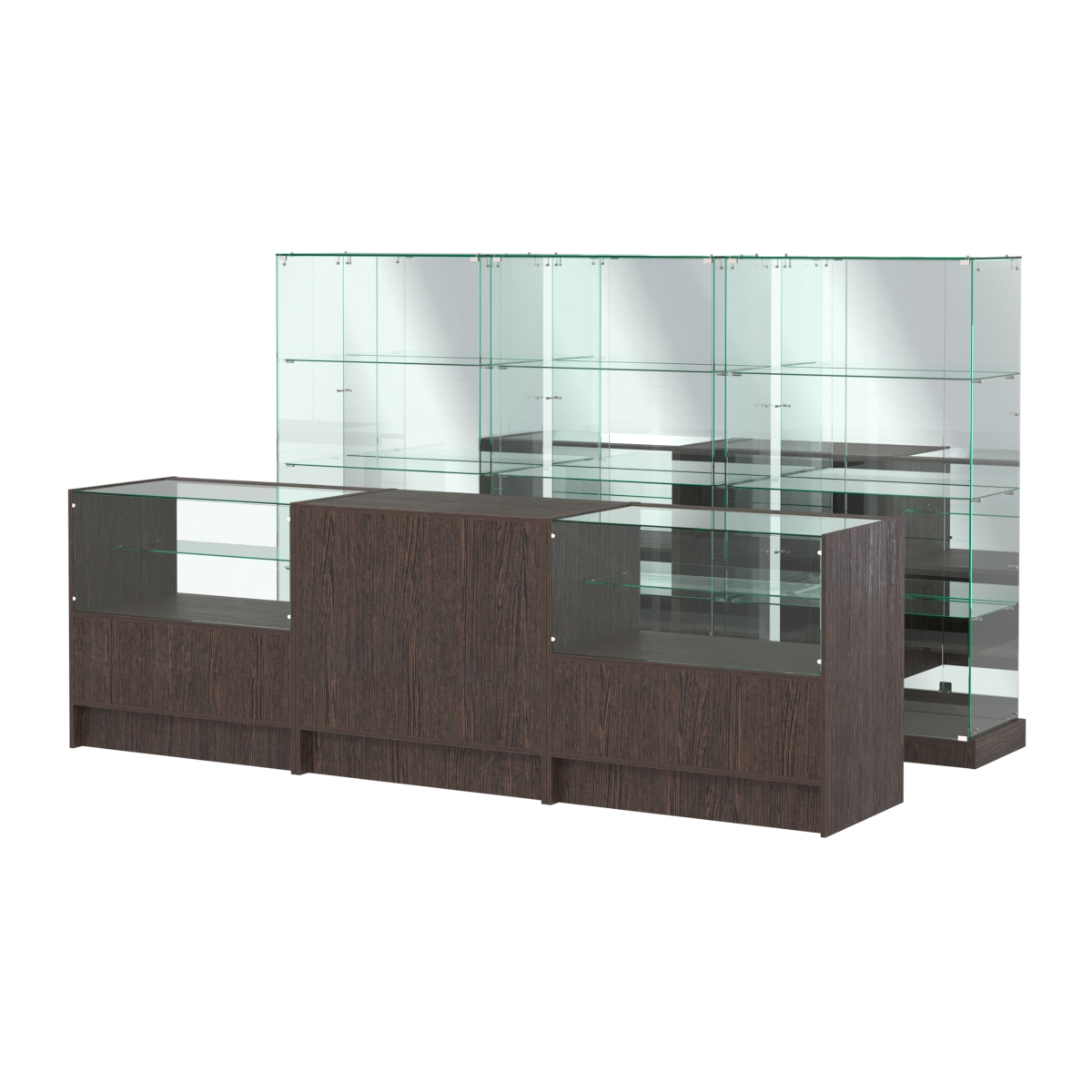 Комплект низких витрин ХП-07 и прилавков ЭК-3 Дуб Венге