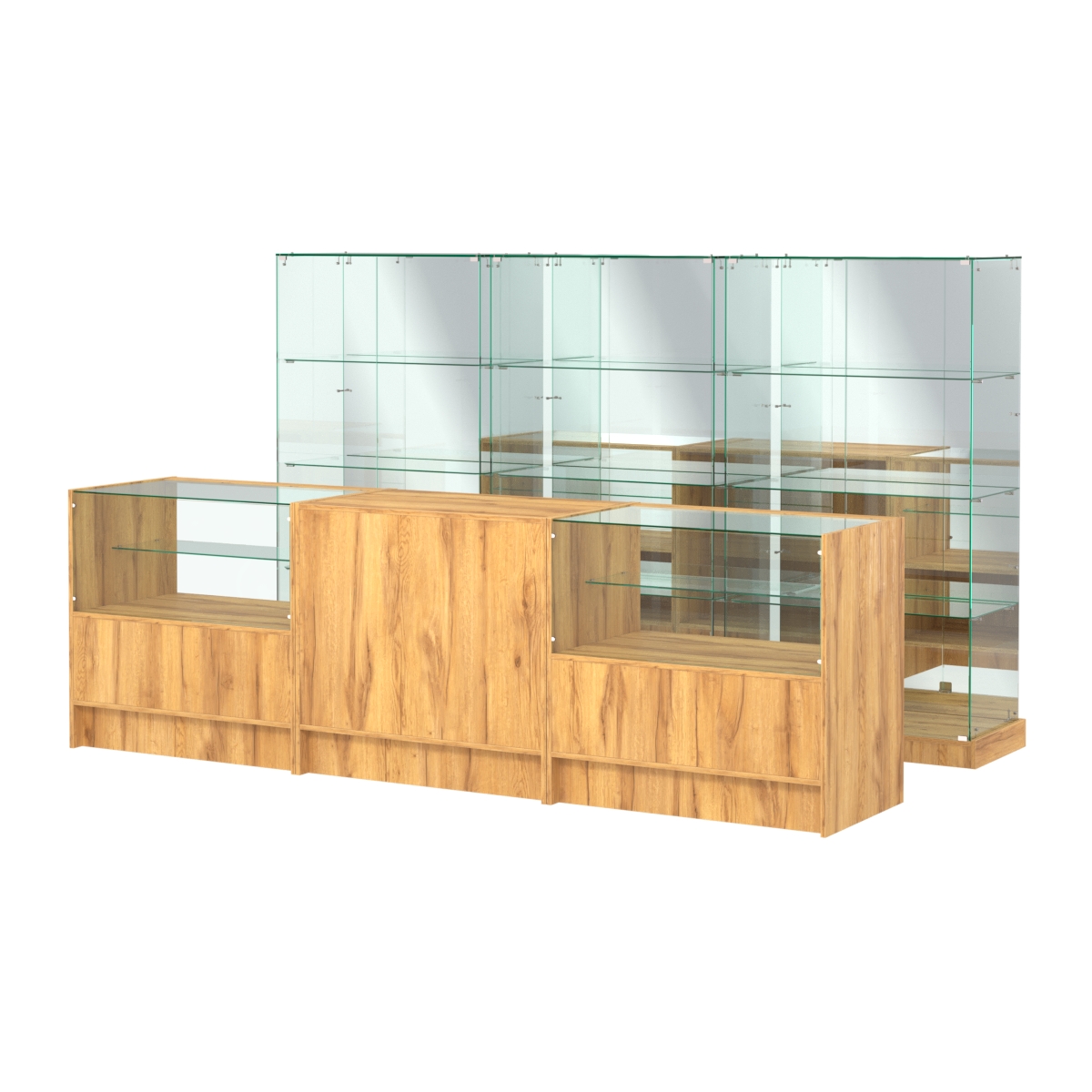 Комплект низких витрин ХП-07 и прилавков ЭК-3 Дуб Золотистый