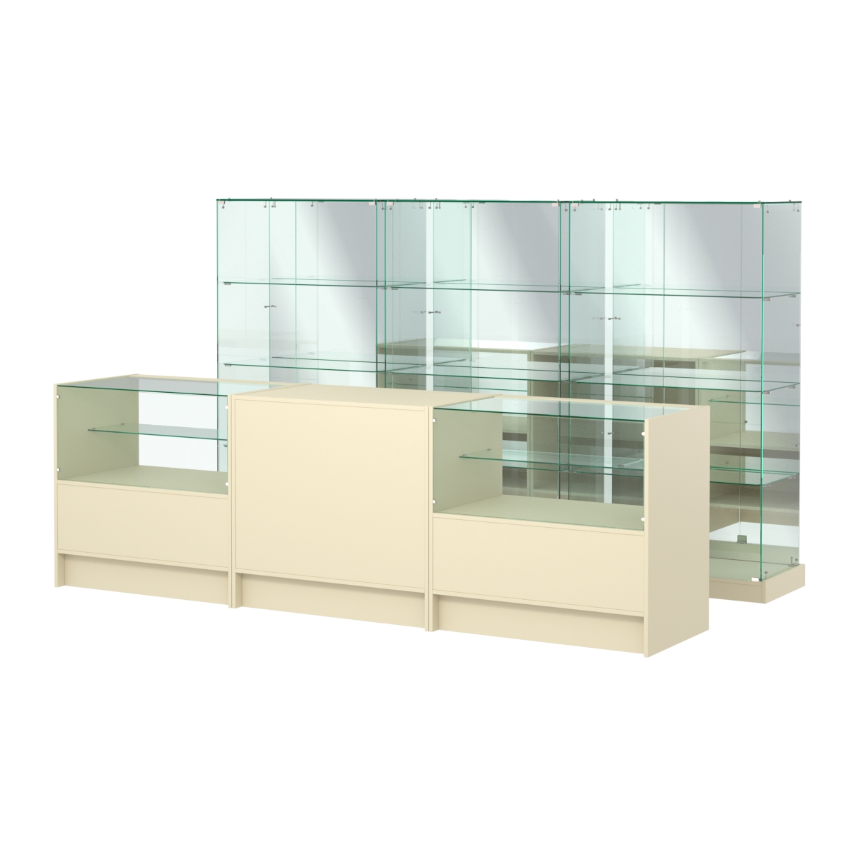 Комплект низких витрин ХП-07 и прилавков ЭК-3 Крем Вайс