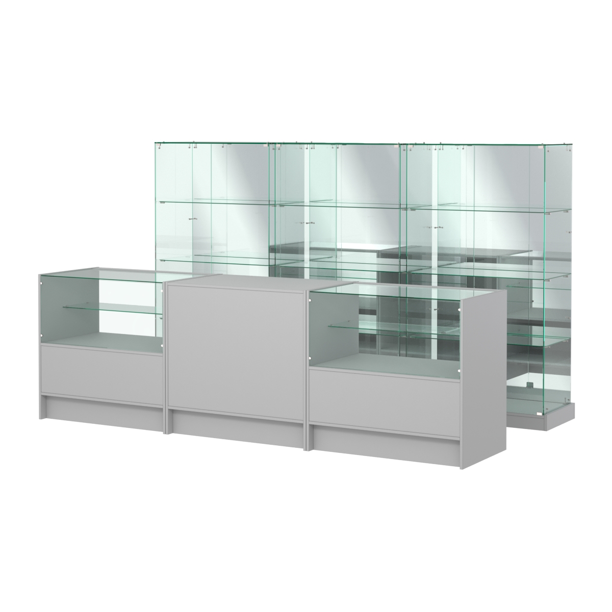 Комплект низких витрин ХП-07 и прилавков ЭК-3 Серый
