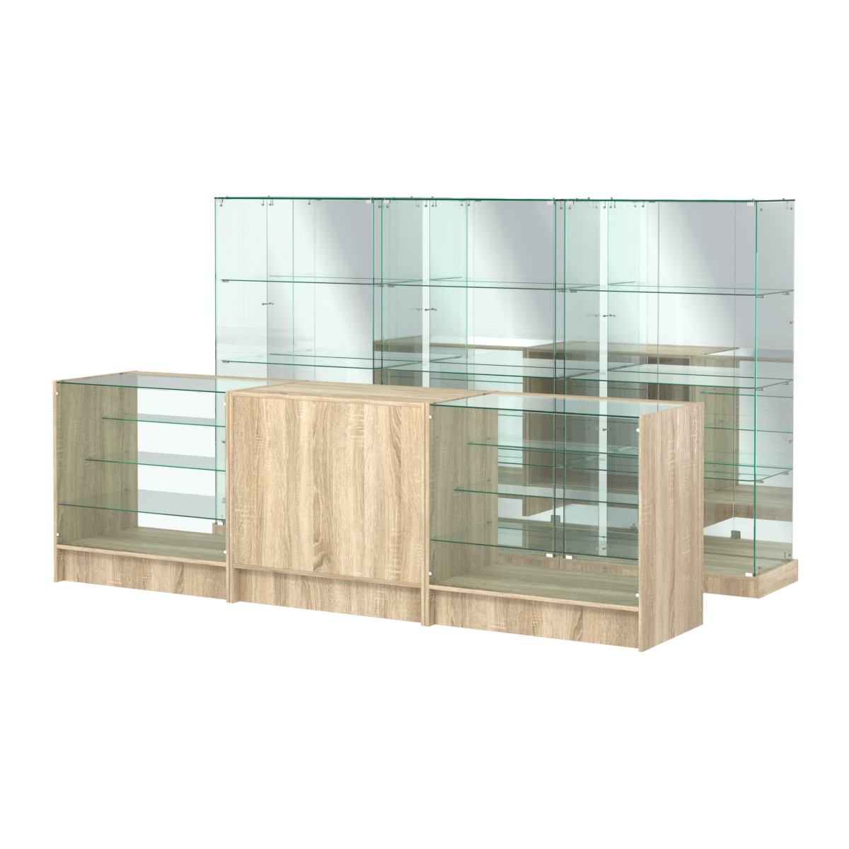 Комплект низких витрин ХП-07 и прилавков ЭК-4 Дуб сонома