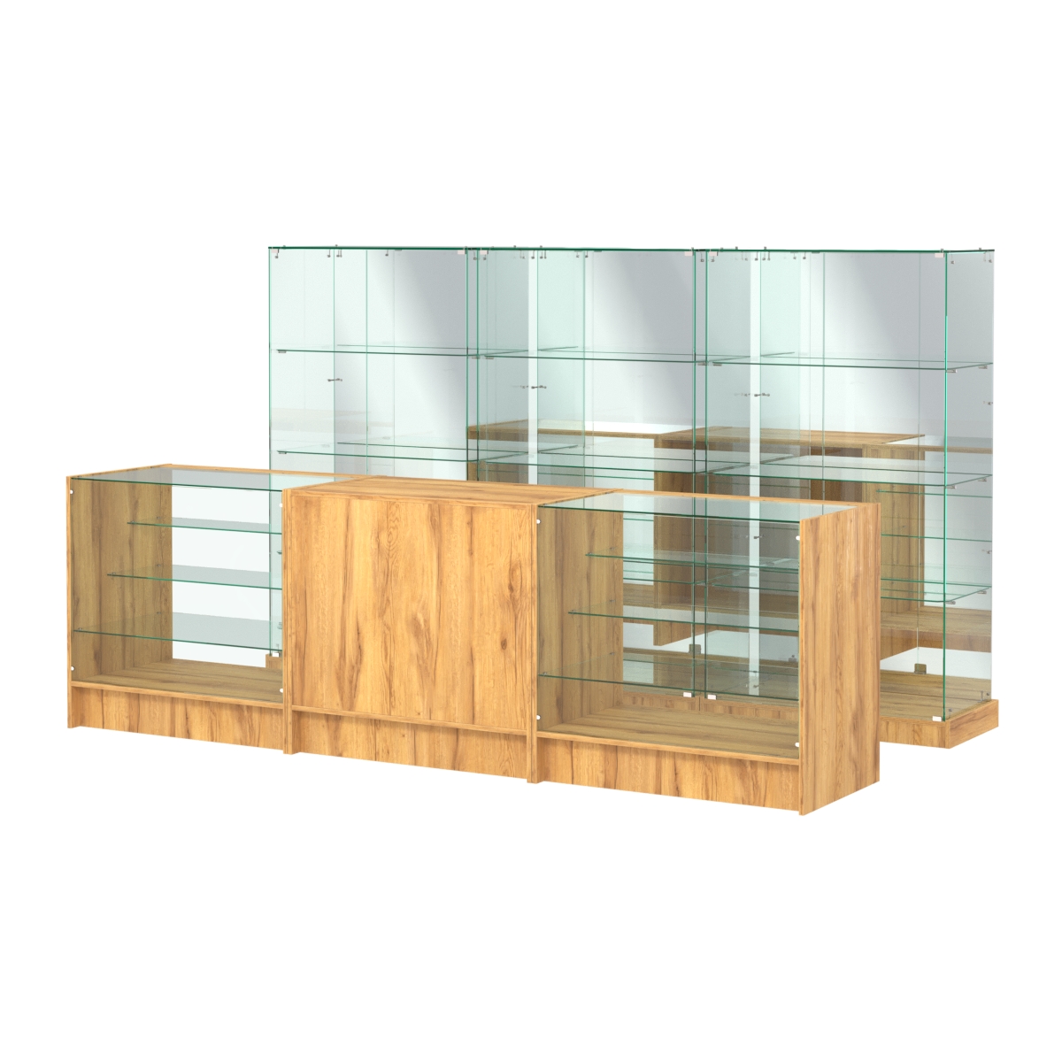 Комплект низких витрин ХП-07 и прилавков ЭК-4 Дуб Золотистый