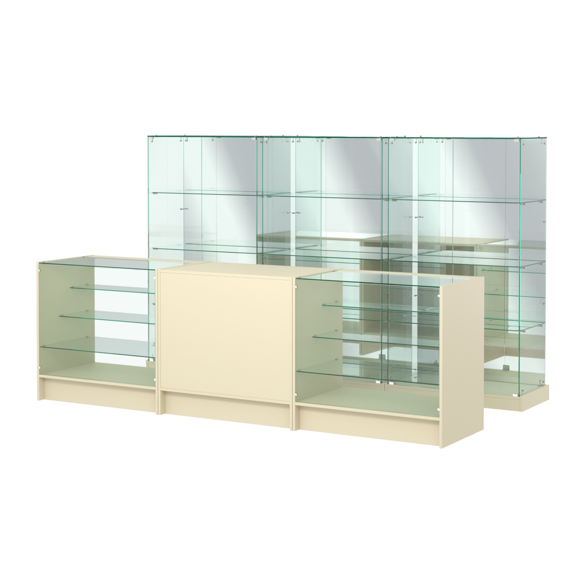 Комплект низких витрин ХП-07 и прилавков ЭК-4 Крем Вайс
