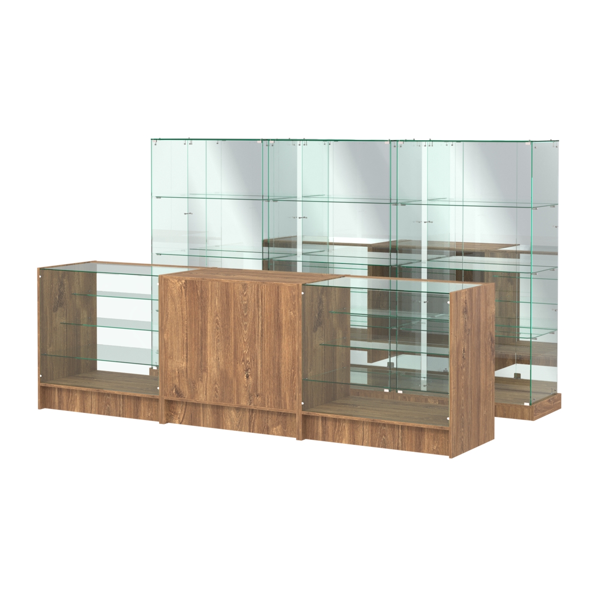 Комплект низких витрин ХП-07 и прилавков ЭК-4 Дуб Канзас коричневый