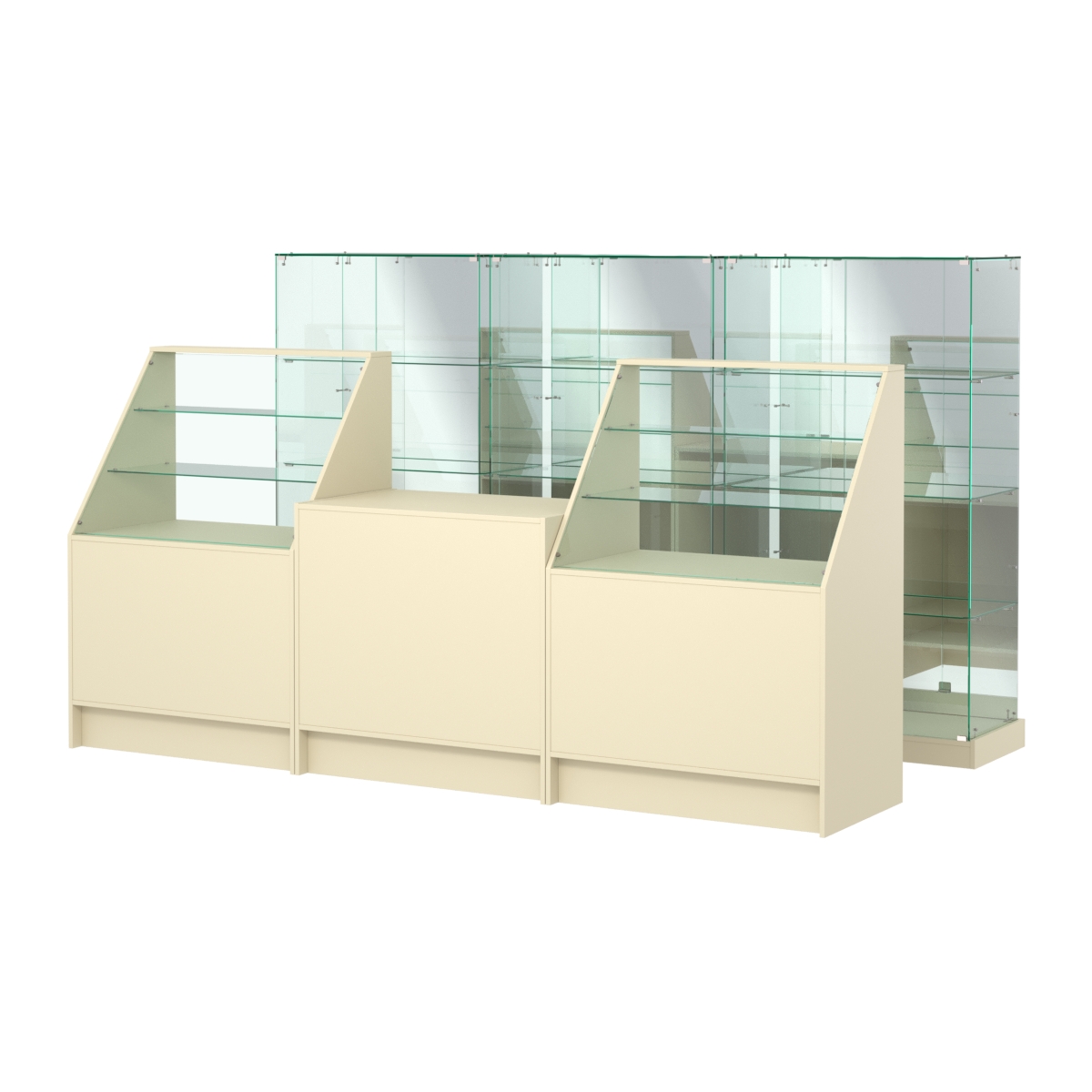Комплект низких витрин ХП-07 и прилавков ЭК-7 Крем Вайс