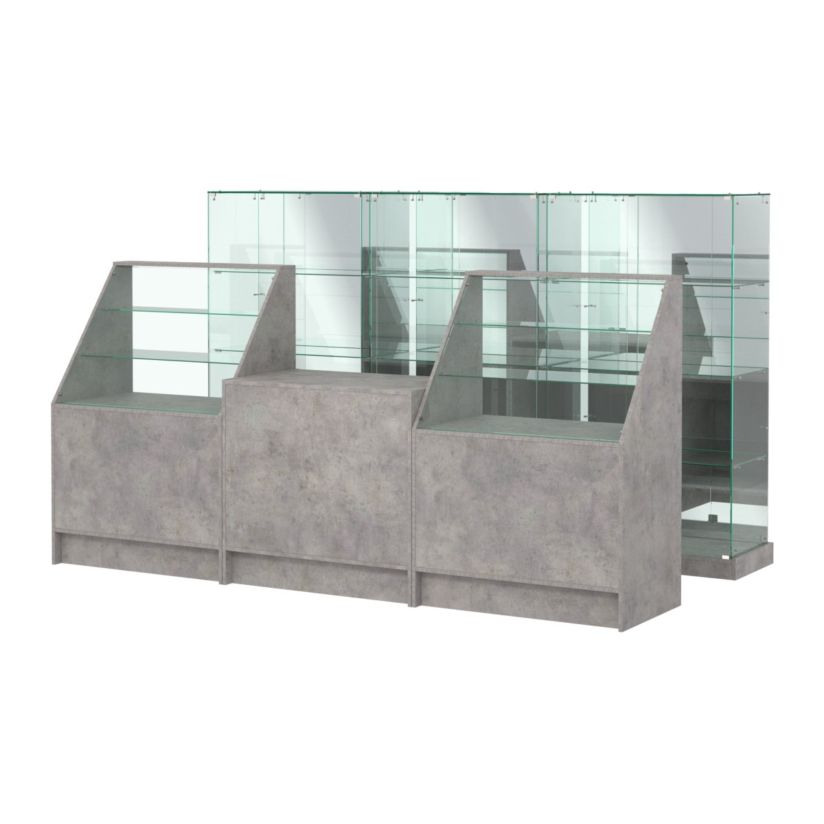 Комплект низких витрин ХП-07 и прилавков ЭК-7 Бетон Чикаго светло-серый F186 ST9