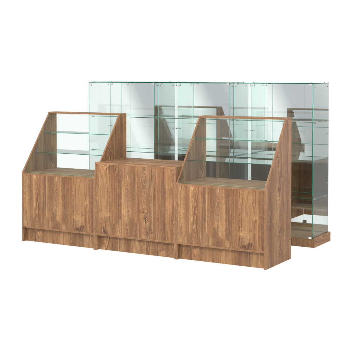 Комплект низких витрин ХП-07 и прилавков ЭК-7 Дуб Канзас коричневый
