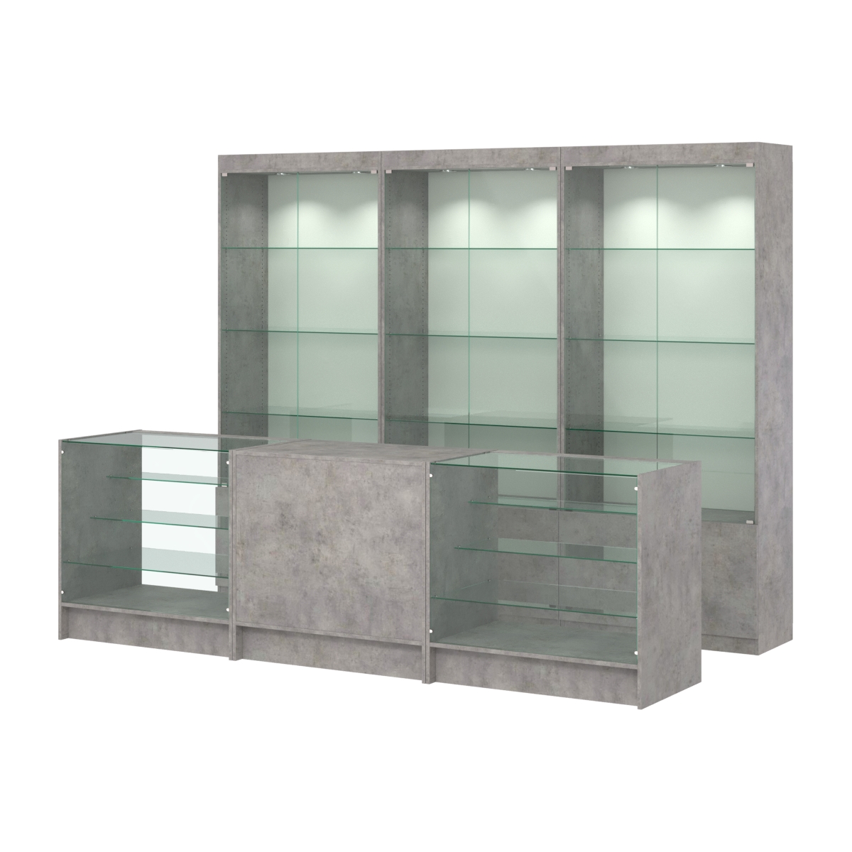 Комплект витрин ЭК-01 и прилавков ЭК-4 Бетон Чикаго светло-серый F186 ST9