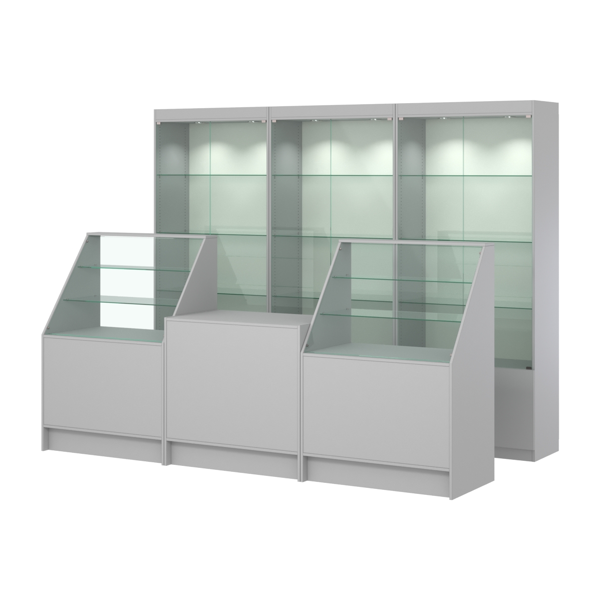 Комплект витрин ЭК-01 и прилавков ЭК-7 Серый