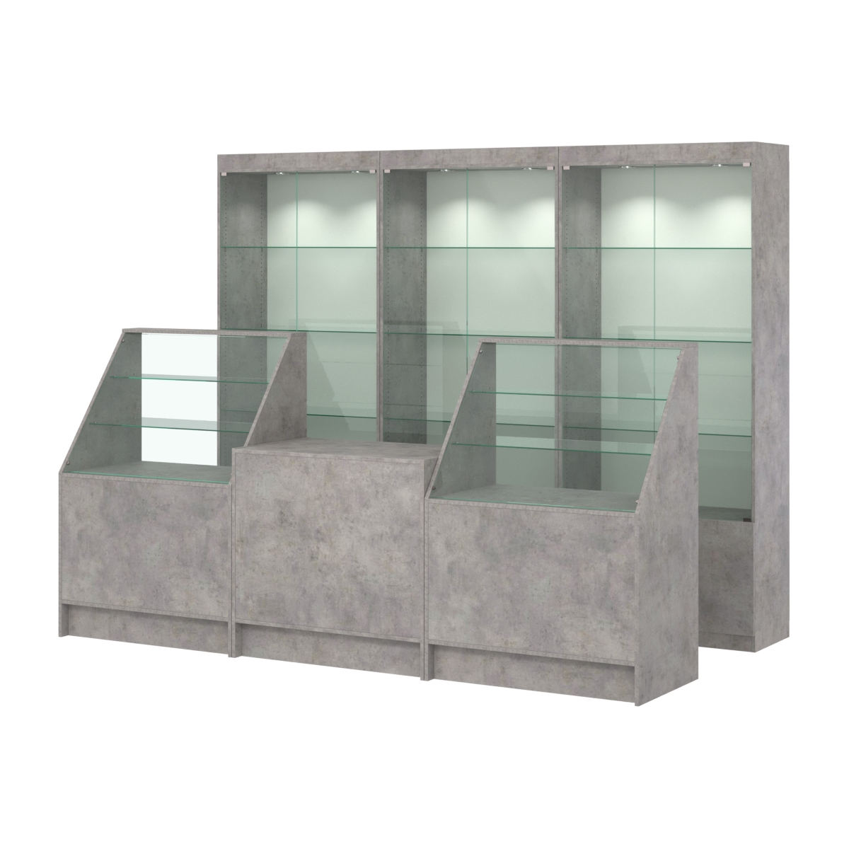 Комплект витрин ЭК-01 и прилавков ЭК-7 Бетон Чикаго светло-серый F186 ST9