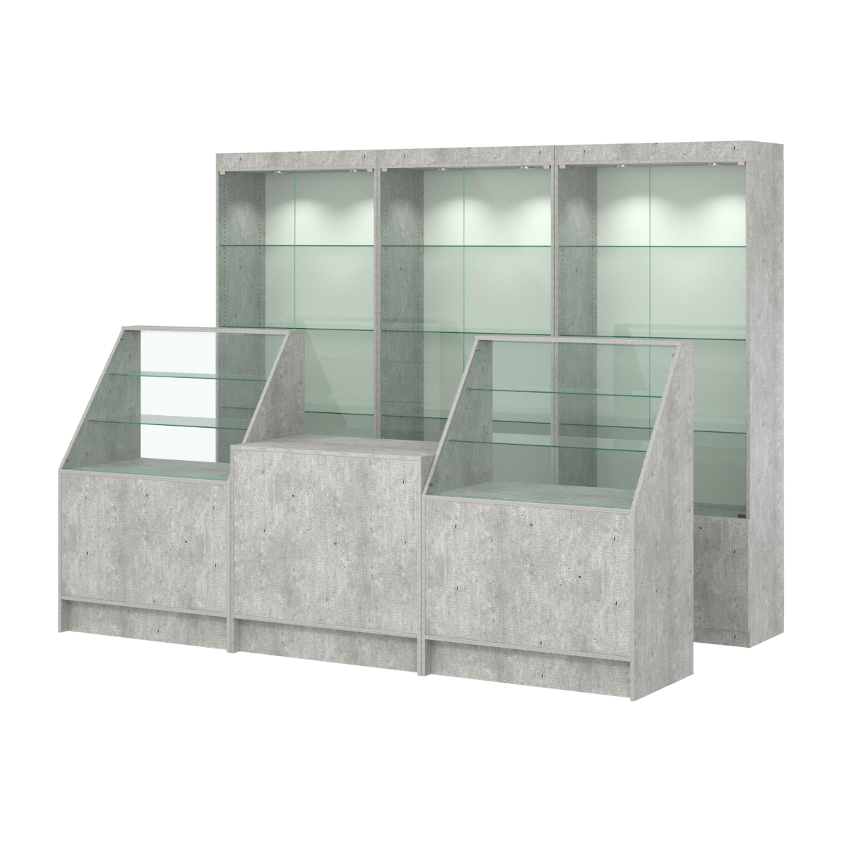 Комплект витрин ЭК-01 и прилавков ЭК-7 Метрополитан Грей