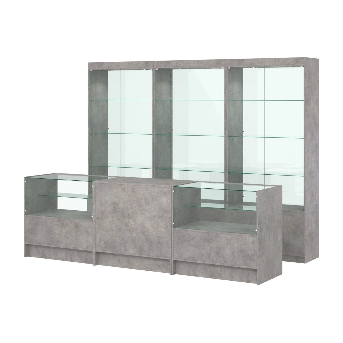 Комплект витрин ЭК-02 и прилавков ЭК-3 Бетон Чикаго светло-серый F186 ST9