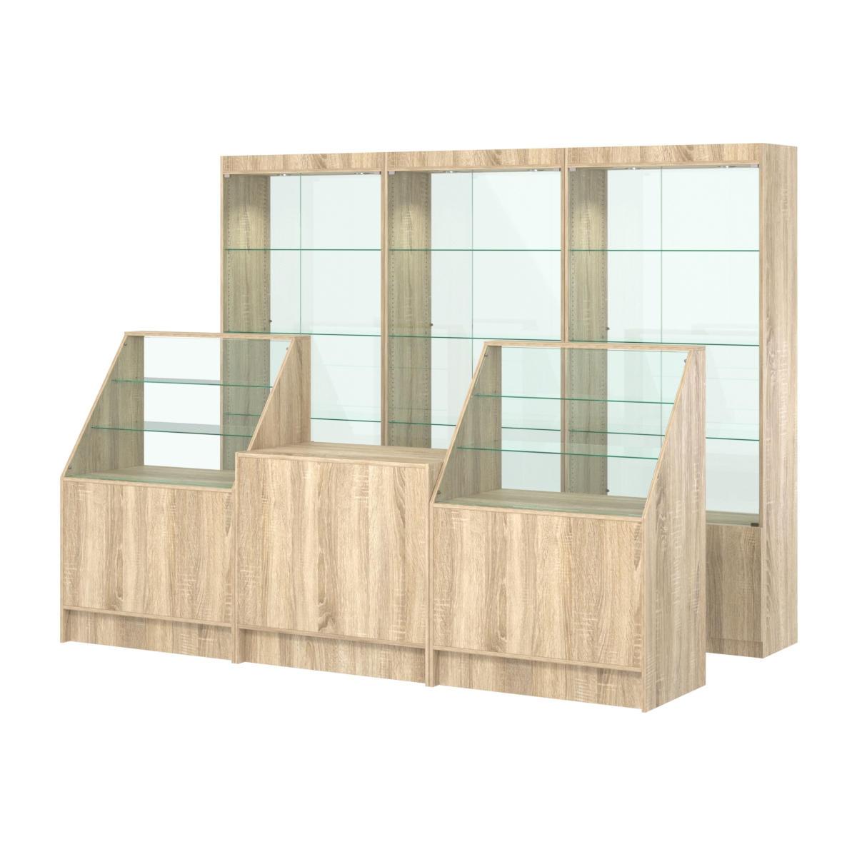 Комплект витрин ЭК-02 и прилавков ЭК-7 Дуб сонома